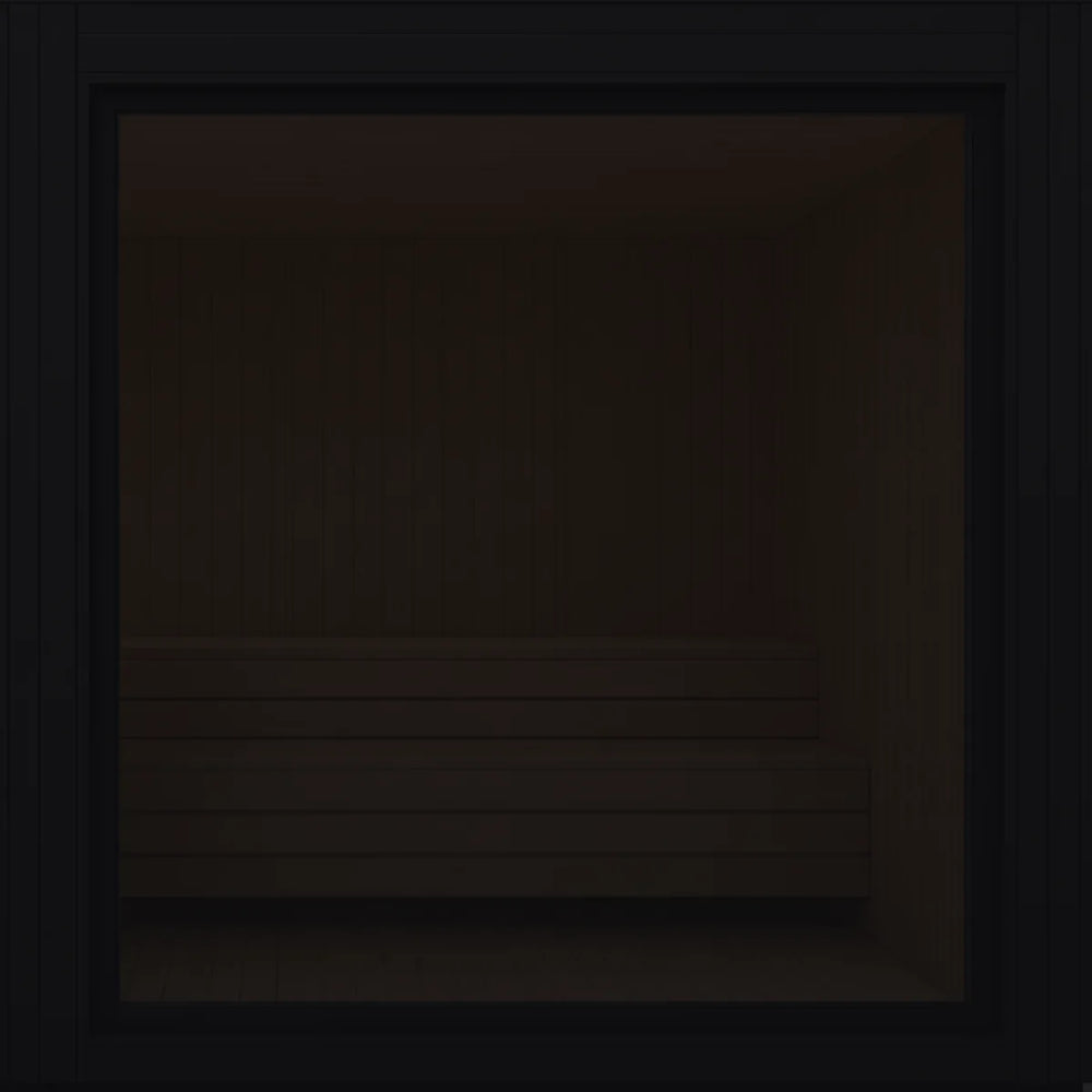 Dark privacy tint on the sauna front glass