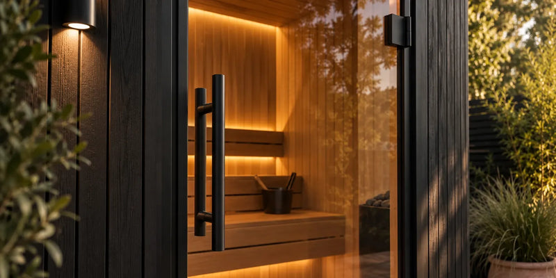 Full-height glass door on The Cabin