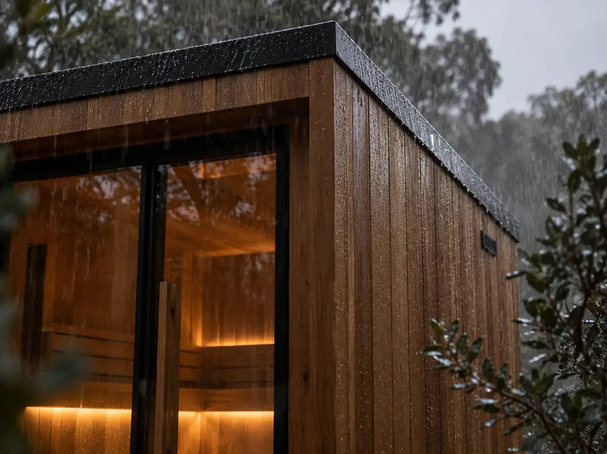 A Sōk outdoor sauna in the rain