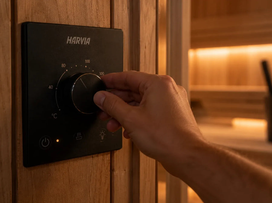 Hand on the heater control dial